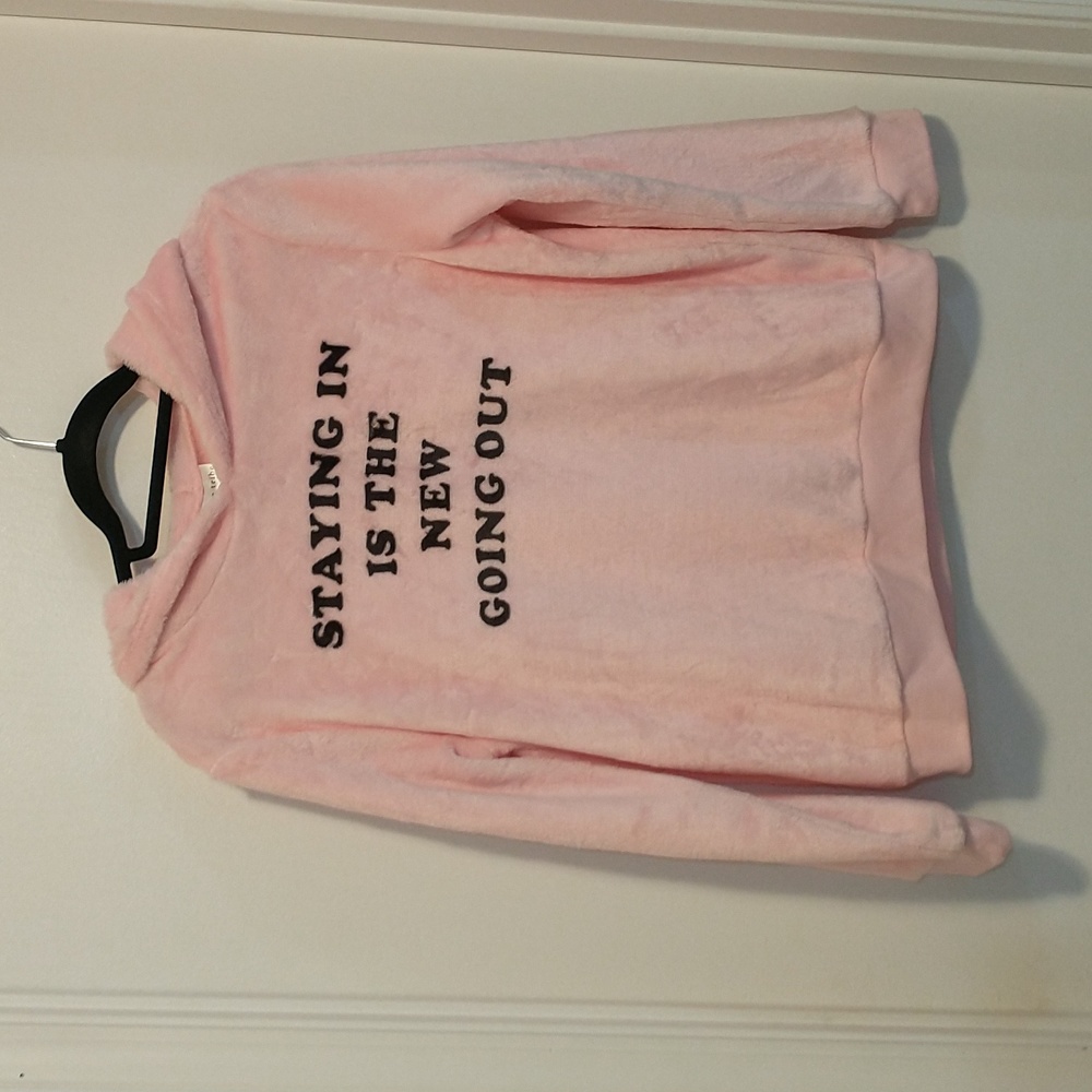 Love tribe pink fuzzy staying in is the new going out hoodie pullover